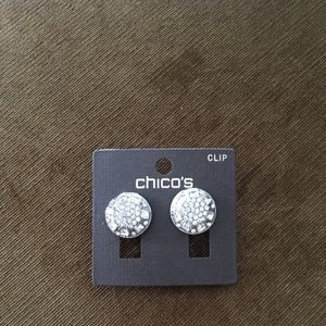 Chico’s Braille Clip Silver and Crystal Earrings